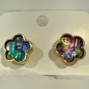 Gold and Iridescent Clover Stud Earrings